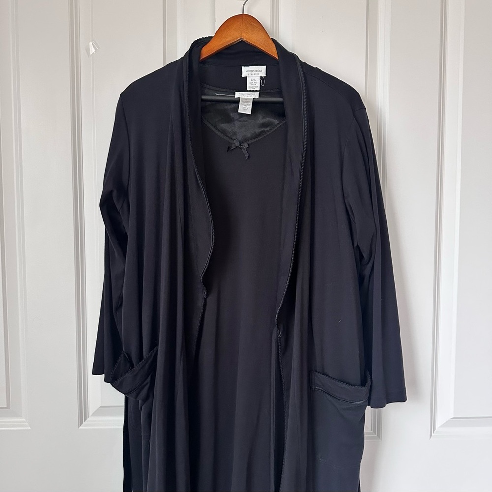 VTG Nordstrom 100% Pima Cotton L XL Sleep Night Robe Dark Blue Bath Soft Lounge - Picture 6 of 9